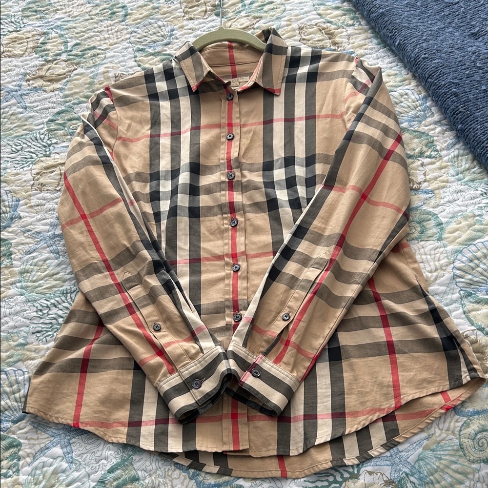 Burberry Beige and Red Plaid Shirt